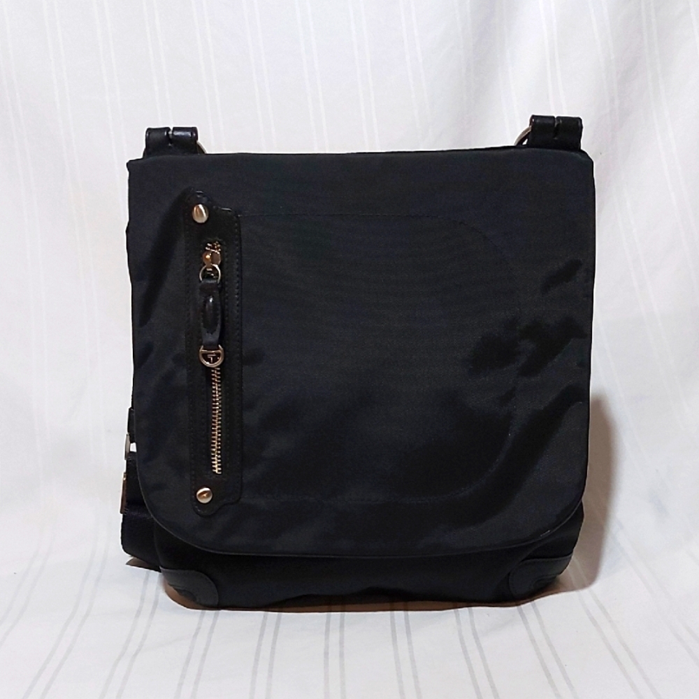 Tumi Black Crossbody Bag with Gold-Tone Accents